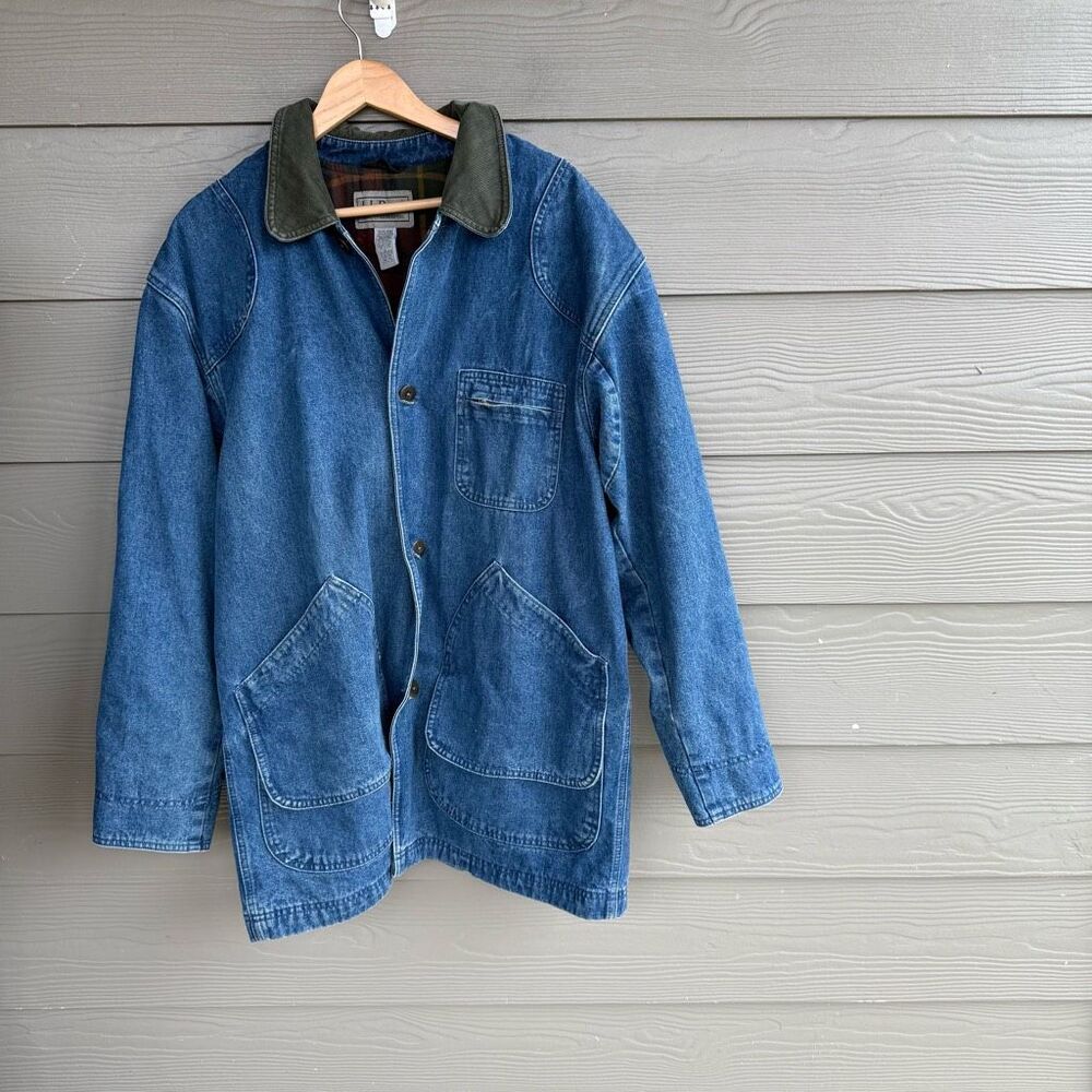 LL Bean Denim blanket Lined Barn Chore Coat Field Jacket Vintage size large Men